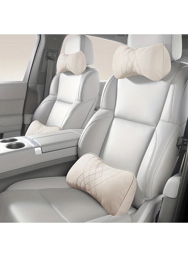 Chongqing Coffee Universal Car Headrest Pillows Rhombus Embossed PU Leather Ergonomic Neck Back Support - Image 5
